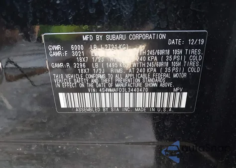 2020 Subaru Ascent Premium from USA, damaged, VIN 4S4WMAFD3L3440470